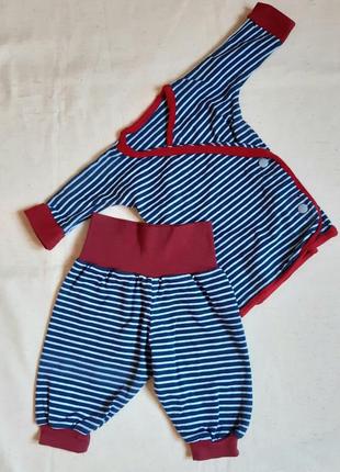 Комплект сине бордо в полоску штанишки и кофточка на 3-6 месяцев
