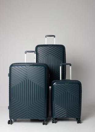 Набор из 3х чемоданов франция полипропилен с расширением большой средний малый (l m s) зелёный |snowball 20103