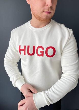 Свитшот белого цвета хуго модный для мужчины кофта hugo мужская черная реглан / свитшот