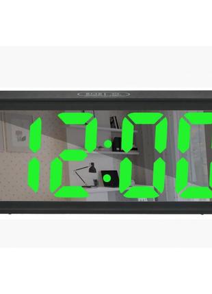 Дзеркальний led-годинник із будильником і термометром dt-6508 чорний (зелена підсвітка)