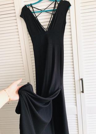Чёрное летнее платье макси из вискозы с высоким разрезом asos petit