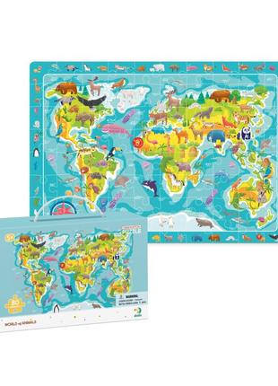 Пазл обсерваційний картонний дитячий dodo "карта світу тварини" 80 деталей