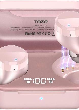 Сток без оригинальной упаковки tozo t12 bluetooth беспроводные наушники  hsp, hfp, a2dp, avrcp rose pink