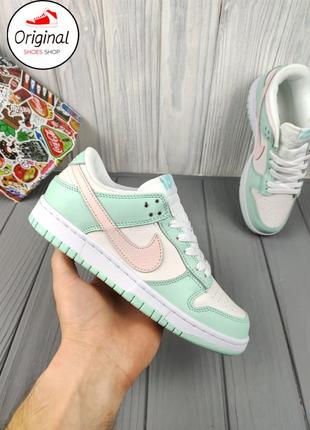 Женские кроссовки nike sb dunk low white mint pink1 фото