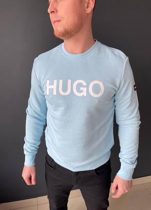 Свитшот голубого цвета hugo модный для мужчины кофта hugo мужская черная реглан / свитшот7 фото