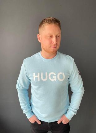 Свитшот голубого цвета hugo модный для мужчины кофта hugo мужская черная реглан / свитшот8 фото