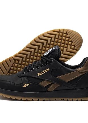 Чоловічі повсякденні шкіряні кросівки reebok (рібок), чоловічі спортивні туфлі чорні, кеди. чоловіче взуття4 фото