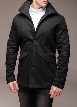 Куртка-піджак чоловіча осіння весняна jacket чорна куртка легка демісезонна на ґудзиках