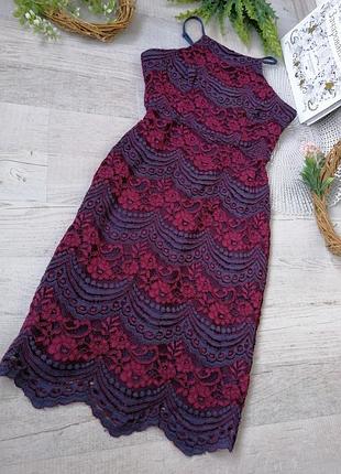 Сукня вечірня мереживне синє бордове фірмове а тонких бретелях