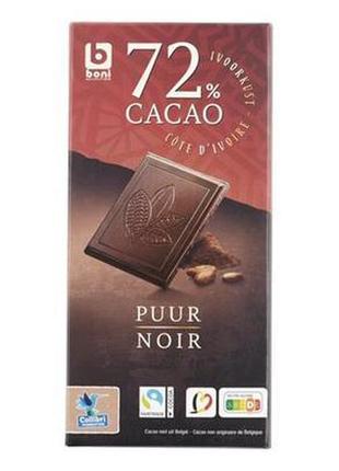 Бельгийский чёрний шоколад boni  chocolate %72 , 100 г1 фото