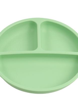 Силиконовая секционная тарелка круглая на присоске оливковый цвет