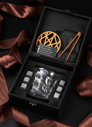 Набір для віскі 1 склянка підставка та камені для охолодження в коробці з дерева2 фото