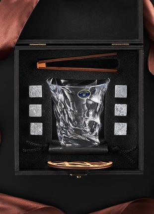 Набір для віскі 1 склянка підставка та камені для охолодження в коробці з дерева4 фото