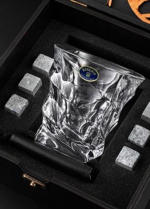 Набір для віскі 1 склянка підставка та камені для охолодження в коробці з дерева3 фото