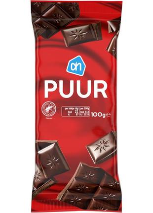 Бельгийский чёрный шоколад puur chocolate, 100 г