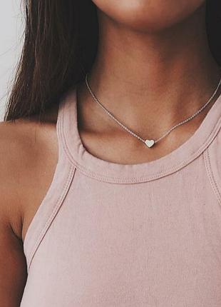 Ланцюг ланцюжок чокер з серцем, сердечком колір срібло
