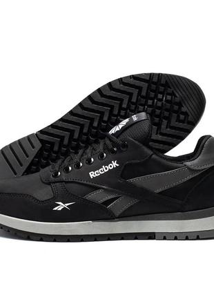 Мужские повседневные кожаные кроссовки reebok (рибок), мужские спортивные туфли черные, кеды. мужская обувь4 фото