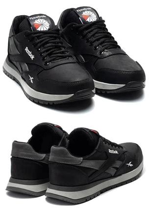 Мужские повседневные кожаные кроссовки reebok (рибок), мужские спортивные туфли черные, кеды. мужская обувь