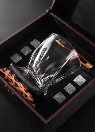 Набір для віскі 1 склянка підставка та камені для охолодження в коробці з темного дерева