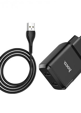 Зарядний пристрій 220 в 2 usb з кабелем usb — lightning hoco n7 speedy чорний4 фото