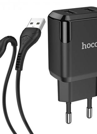 Зарядний пристрій 220 в 2 usb з кабелем usb — lightning hoco n7 speedy чорний