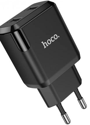 Зарядний пристрій 220 в 2 usb з кабелем usb — lightning hoco n7 speedy чорний2 фото