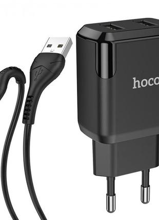 Зарядний пристрій 220 в 2 usb з кабелем usb — micro usb hoco n7 speedy чорний