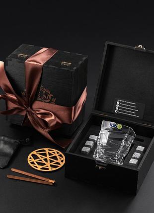 Набір в коробці з чорного дерева для віскі 1 склянка підставка та камені для охолодження