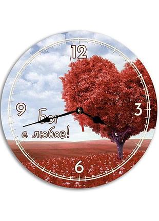 Настенные деревянные круглые часы 30 см "бог є любов"