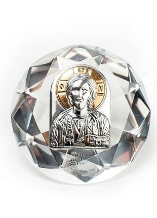 Срібна ікона у кришталі спаситель ісус 6,7х6,7см у формі кристала
