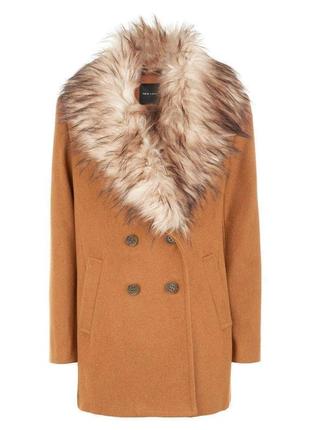 Коричневе пальто зі знімним хутром від new look, розмір xl