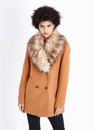 Коричневе пальто зі знімним хутром від new look, розмір xl4 фото