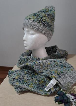 Фирменный теплый комплект шапка шарф меланж супер качество