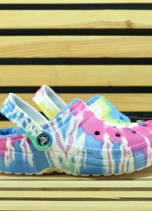 Crocs lined  tie dye clog blue/multi крокси