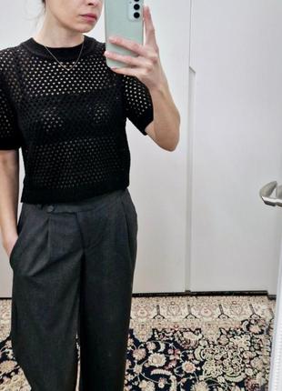Трикотажная футболка в сеточку,черная h&m