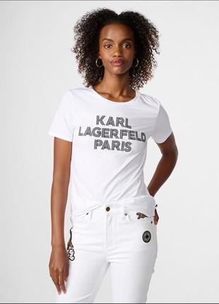 Футболка karl lagerfeld надпись объемная вышивка, оригинал, xs и s