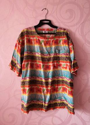 Разноцветная туника из натурального шелка, винтаж