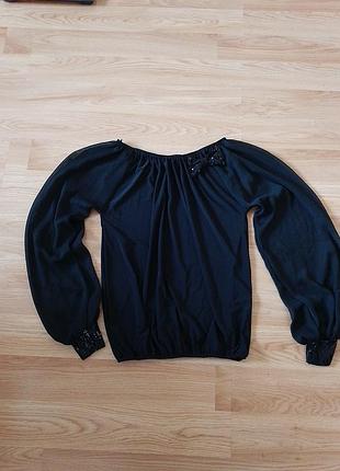 Чёрная красивая кофта блуза женская с пайетками