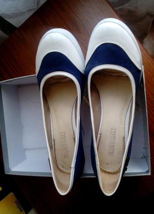 Бело-голубые кожаные туфли franco lucci, 39 размер.2 фото