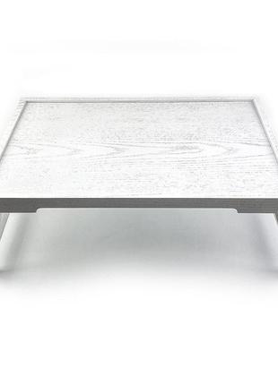 Деревянный поднос-столик белый с патиной (без ручек) 53 33 см