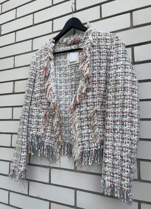 Твидовый пиджак жакет с бахромой вискоза, хлопок nvsco6 фото