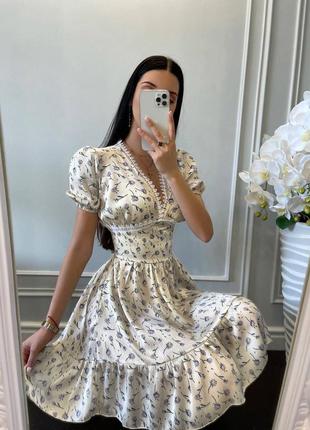 ❗️ sale ❗️ сукня міні з рюшами і мереживом муслін жатий шовк4 фото