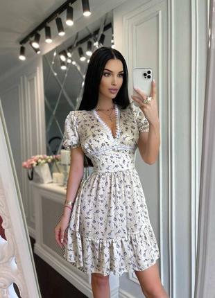 ❗️ sale ❗️ сукня міні з рюшами і мереживом муслін жатий шовк5 фото
