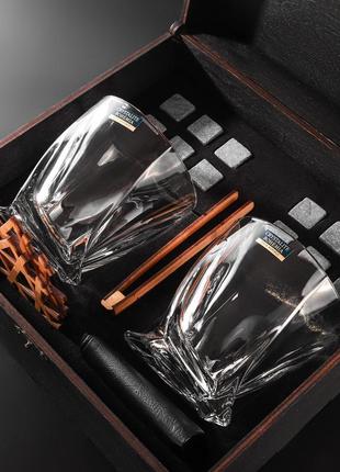 Набір для віскі 2 склянки підставки та камені для охолодження в коробці з темного дерева