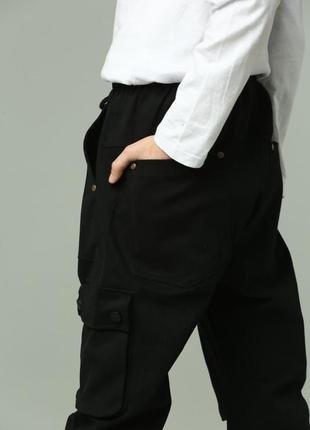 Детские брюки карго для мальчика подростка коттоновые черные с карманами коттон4 фото