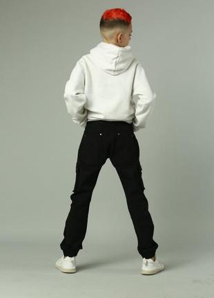 Детские брюки карго для мальчика подростка коттоновые черные с карманами коттон7 фото