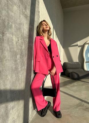 Шикарний стильный костюм бежевий серый черний малиновый розовый брюки штаны палаццо широкие прямые пиджак жакет блейзер кардиган оверсайз