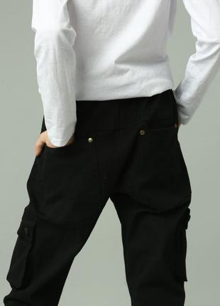 Детские брюки карго для мальчика подростка коттоновые черные с карманами коттон4 фото