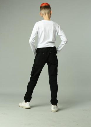 Детские брюки карго для мальчика подростка коттоновые черные с карманами коттон5 фото