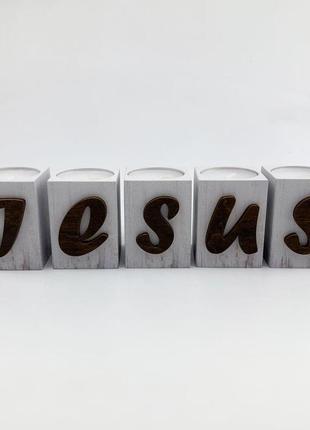 Набор подсвечников деревянных "jesus" 5х6 см3 фото